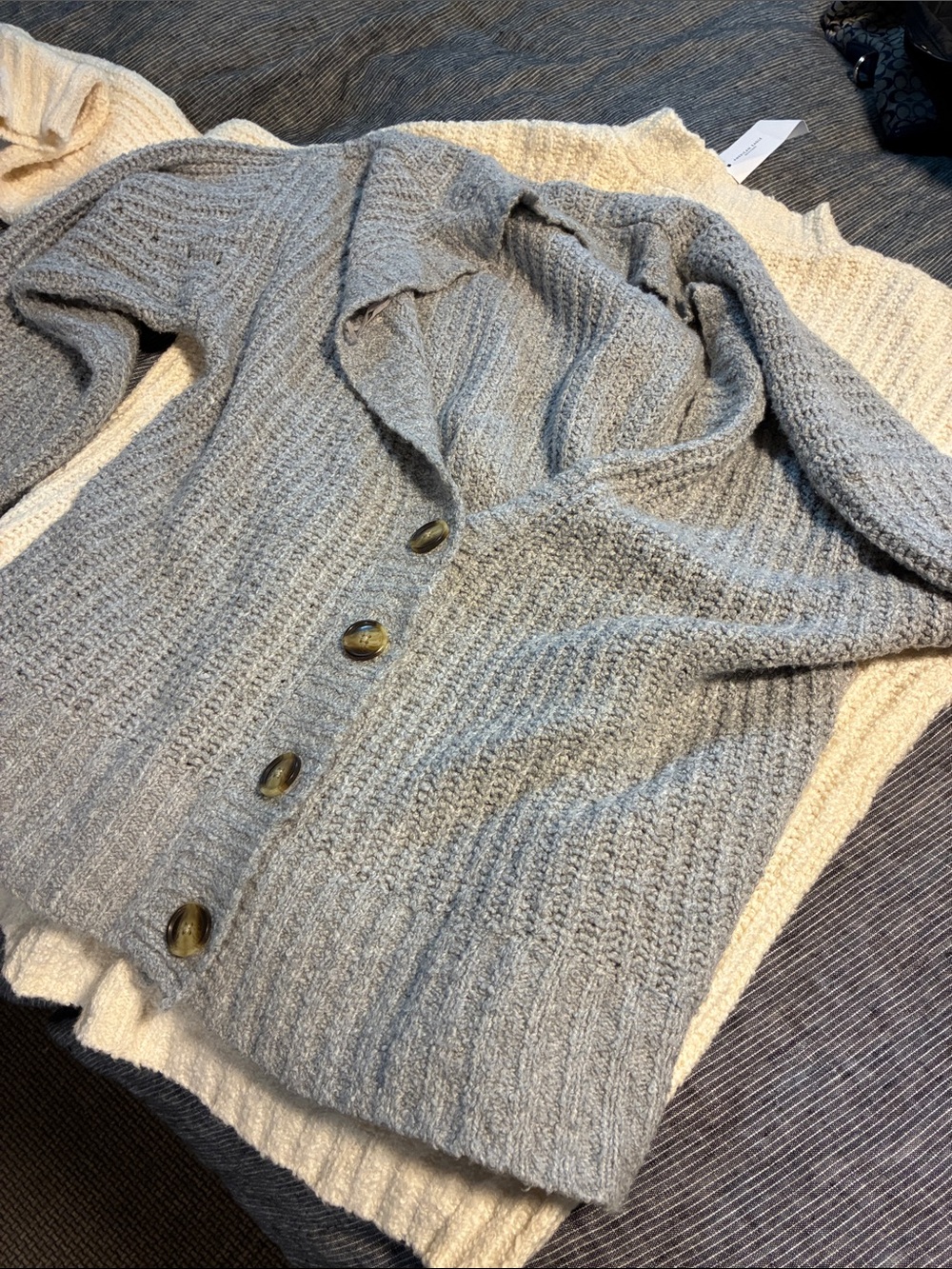 AE Women’s Cream and Grey Button-Front Knit Sweater Cardigans set of 2 - Picture 5 of 6
